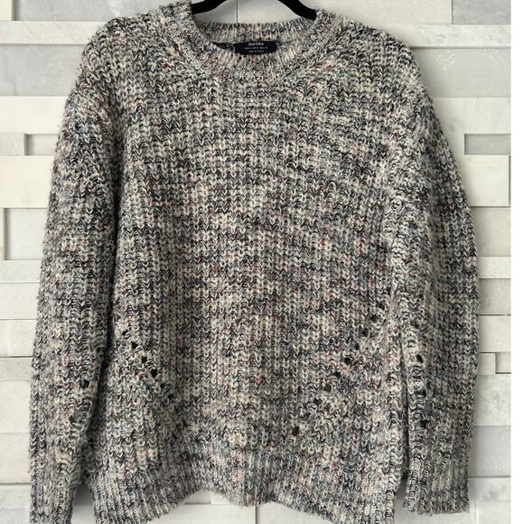 BERSHKA  Open Weave Oversized Crewneck Fisherman Sweater Purple/Grays/Red  S - Picture 1 of 5